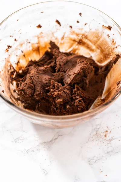 Mixing Ingredients Hand Mixer Bake Chocolate Cookies Chocolate Hearts Valentines — Foto de Stock