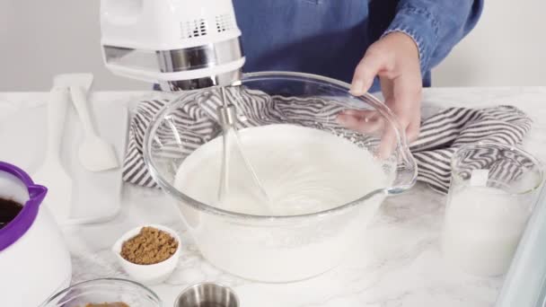 Step Step Preparing Homemade Chocolate Ice Cream Hand Kitchen Mixer — Stock Video