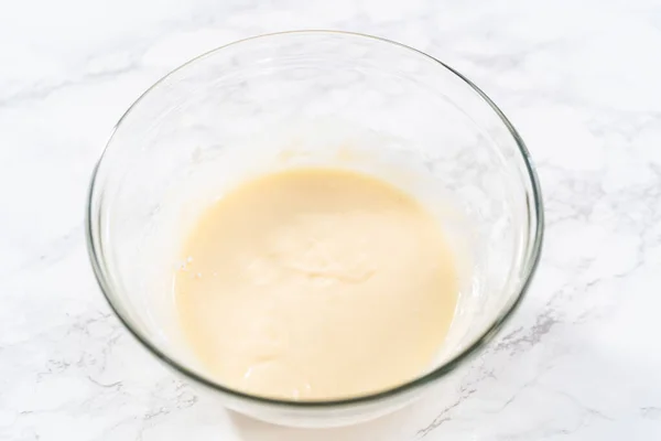Mixing Ingredients Hand Whisk Make Eggnog Glaze — Stock Photo, Image