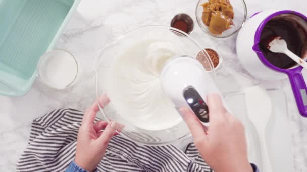Flat Lay Step Step Preparing Homemade Chocolate Ice Cream Hand — Stock Video