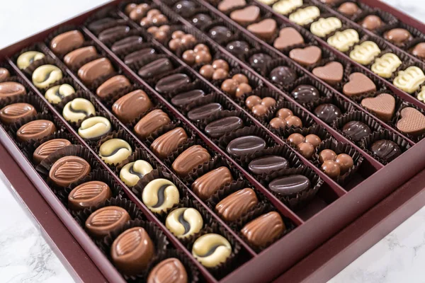 Krabice Gurmánské Rozmanité Čokolády Velké Krabici — Stock fotografie