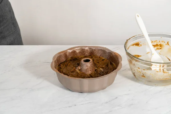 Filling Metal Bundt Cake Pan Cake Butter Bake Gingerbread Bundt — Photo