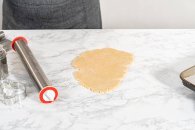 Yuvarlanan kurabiye hamuru ve panda şeklinde kurabiye kesme.