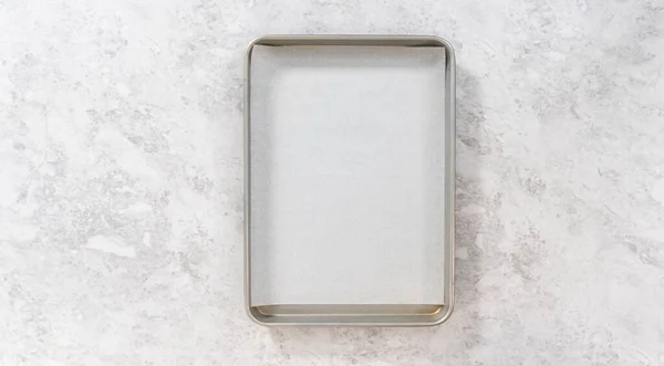 Flat Lay Scooping Cookie Batter Dough Scoop Baking Sheet Lined — Stock Photo, Image