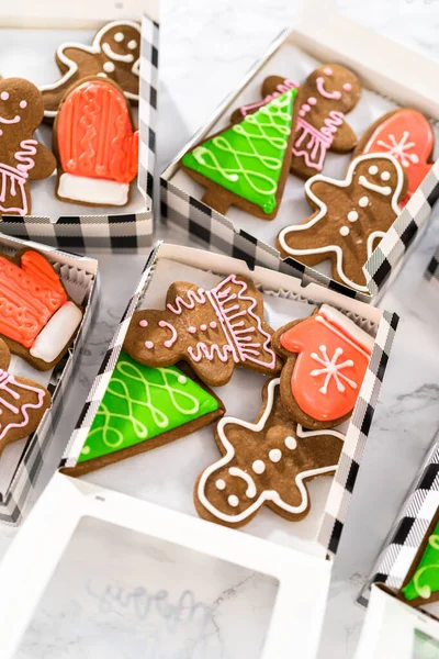 Embalagem Uma Variedade Caseira Biscoitos Chocolate Gengibre Para Presentes Comida — Fotografia de Stock