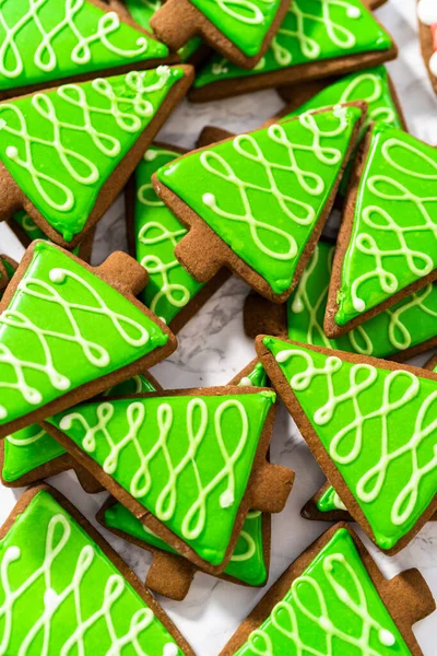 Nombreux Biscuits Pain Épice Noël Avec Glaçage Royal — Photo