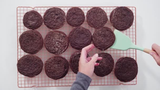 Passo Passo Deitado Cooling Biscoitos Chocolate Recém Assados Rack Arame — Vídeo de Stock
