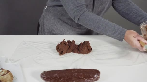 Step Step Wrapping Cookie Dough Plastic Wrap Bake Chocolate Cookies — Stock Video