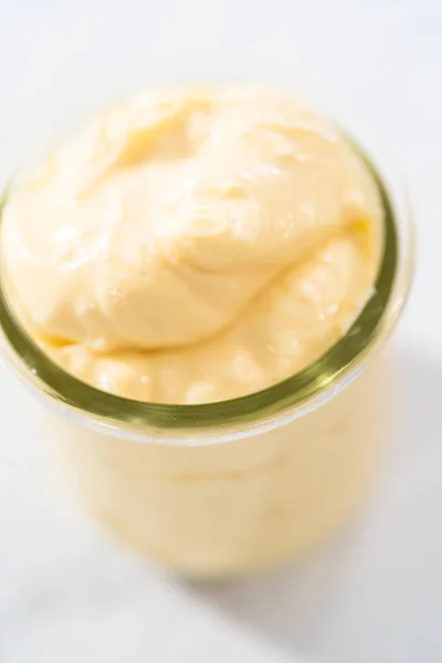 Remplissage Fromage Crème Pour Gâteau Bundt Petit Pot Verre — Photo