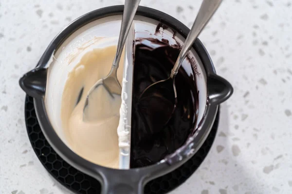Melting Chocolate Chips Candy Melting Pot Make Halloween Chocolate Covered — Stock Photo, Image