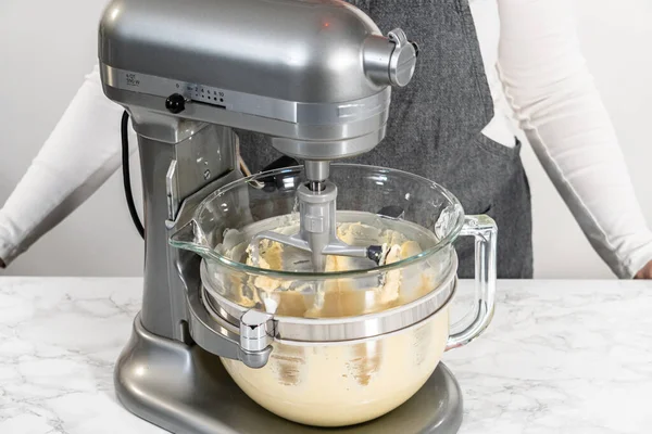 Mixing Ingredients Kitchen Electric Mixer Bake American Flag Mini Cupcakes — Foto Stock