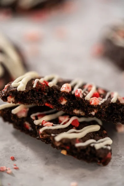 Freshly Baked Chocolate Cookies Peppermint Chips White Chocolate Drizzle Top — Stock Photo, Image