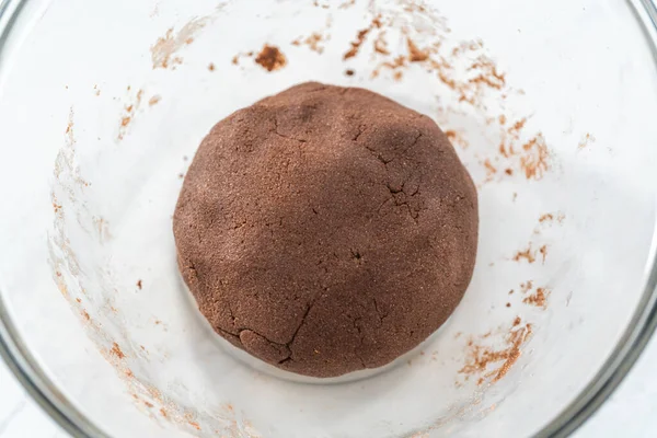 Míchání Ingrediencí Skleněné Míse Pečení Čokoládových Sušenek — Stock fotografie