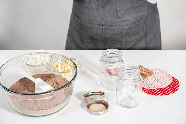 Making Homemade Hot Chocolate Mix Drinking Mason Jar Christmas Food — Stock Photo, Image