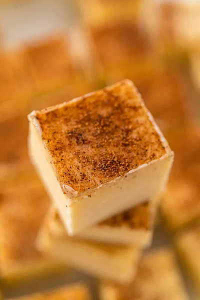 Homemade Eggnog Fudge Pieces White Cutting Board — Stock Photo, Image