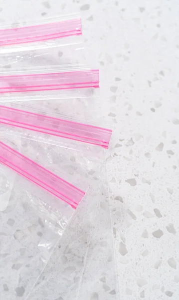 Bolsas Plástico Vacías Para Empaquetar Preparación Casera Scampi Camarones Congelados — Foto de Stock