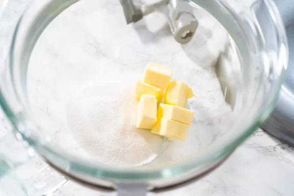Лимонное Печенье Белым Шоколадом Смешивание Ингредиентов Кухонном Смесителе Выпечки Лимонного — стоковое фото