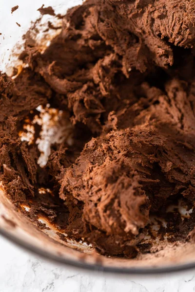 Mixing Ingredients Hand Mixer Bake Chocolate Cookies Chocolate Hearts Valentines — Stock fotografie