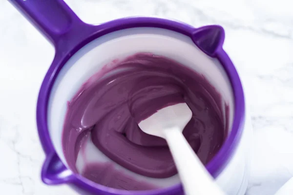 Melting Chocolate Chips Candy Melting Pot Make Chocolate Mermaid Tails — Stock Photo, Image