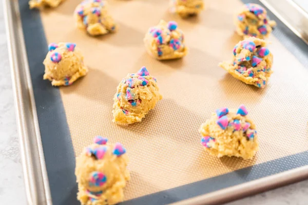 Vychlazené Sušenky Naběračky Pečící List Péct Jednorožec Čokoládové Sušenky — Stock fotografie
