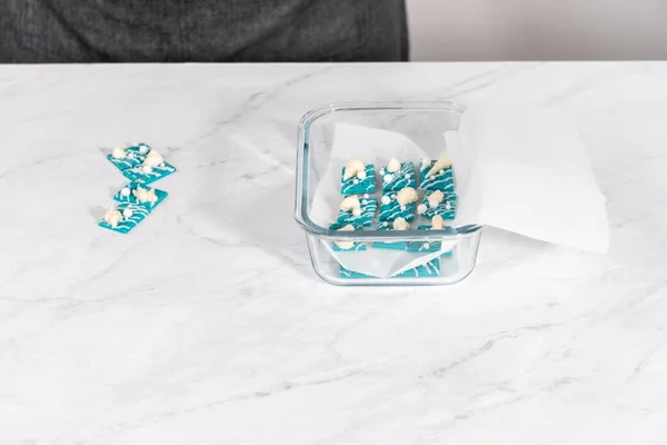 Verpakking Mini Zeemeermin Chocoladerepen Een Voedsel Glazen Container Voor Opslag — Stockfoto
