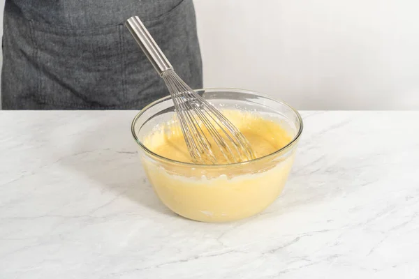 Blandning Ingredienser Stor Glas Blandningsskål För Att Baka Citron Blåbär — Stockfoto
