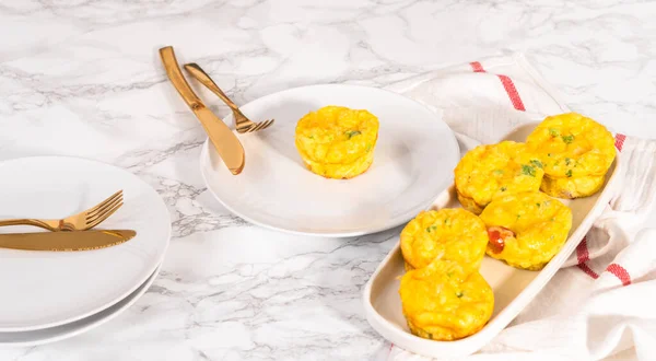 Bacon Cheese Egg Muffin White Serving Plate — Stock Photo, Image