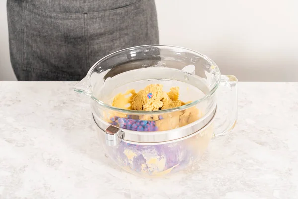 Mixing Ingredients Standing Kitchen Mixer Prepare Unicorn Chocolate Chip Cookies — Stock Photo, Image