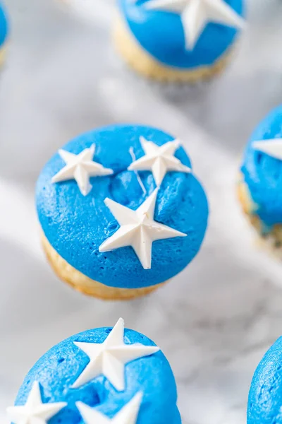 Frosting Mini Vanilla Cupcakes Buttercream Frosting Make American Flag Mini — Photo