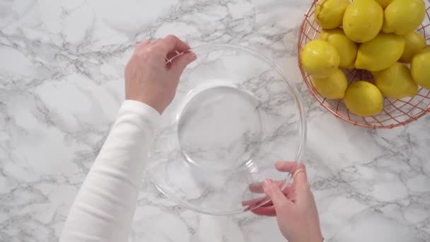 Проміжок Часу Пласка Лежала Крок Кроком Очищення Свіжих Лимонів Скляній — стокове відео