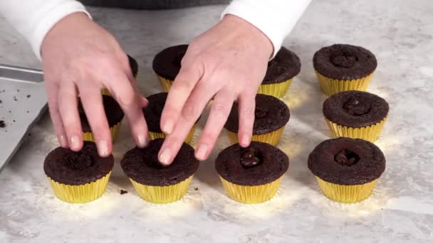 Relleno Cupcakes Chocolate Con Ganache Chocolate — Vídeos de Stock