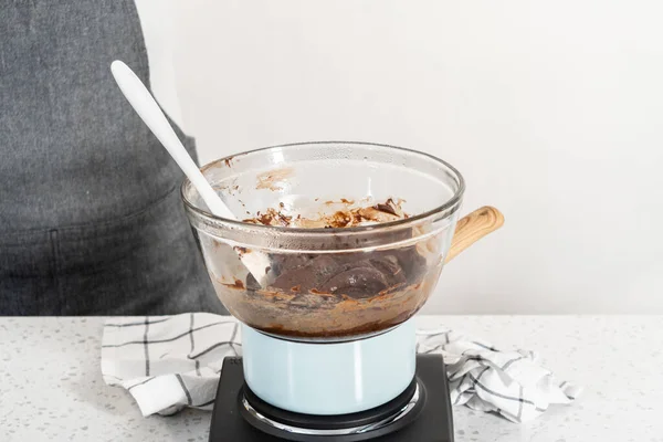 Melting White Chocolate Chips Other Ingredients Double Boiler Prepare Chocolate — 스톡 사진