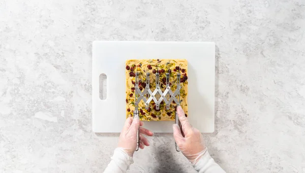 Flat Lay Storing Cranberry Pistachio Fudge Reusable Plastic Bag — Stock Photo, Image