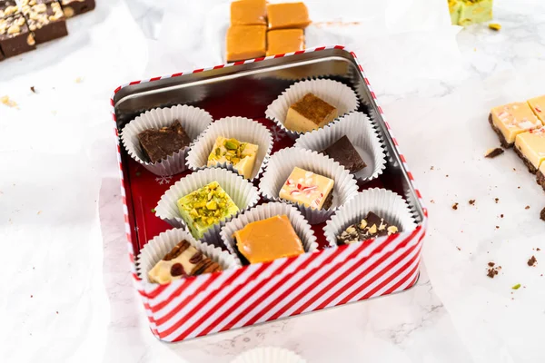 Emballage Une Variété Caramel Maison Pour Cadeaux Alimentaires Noël Dans — Photo