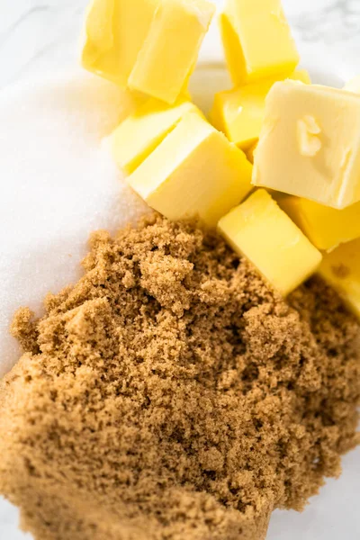 Mixing Ingredients Hand Mixer Bake Chocolate Cookies Chocolate Hearts Valentines — Zdjęcie stockowe