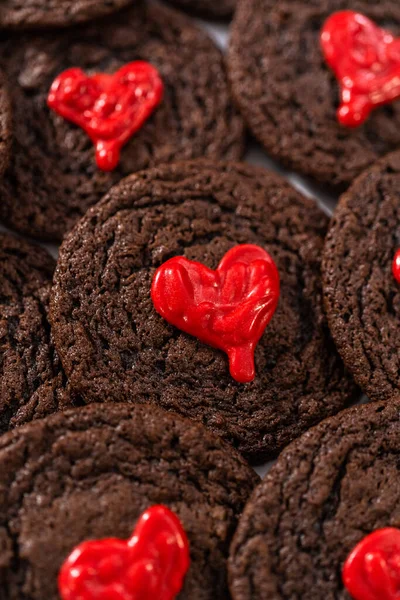 Freshly Baked Chocolate Cookies Chocolate Hearts Valentines Day — Foto de Stock