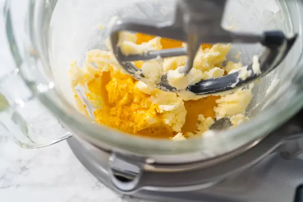 Lemon Wedge Cookies Lemon Glaze Mixing Ingredients Kitchen Mixer Bake — Stock Photo, Image