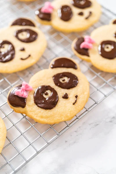 アイスパンダ型のショートブレッドクッキーとチョコレートアイシング — ストック写真