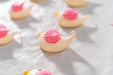 Yeni pişmiş Paskalya kurabiyeleri kuş şeklinde..