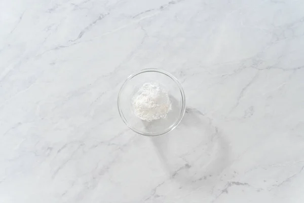 Flat Lay Mixing Ingredients Hand Whisk Prepare Powdered Sugar Dusting — Stock Photo, Image