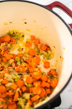 Hollanda usulü fırında kluski şehriyeli tavuk çorbası pişirmek..