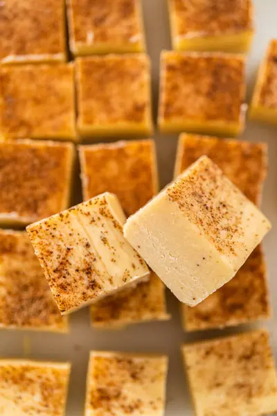 Homemade Eggnog Fudge Pieces White Cutting Board — Stock Photo, Image