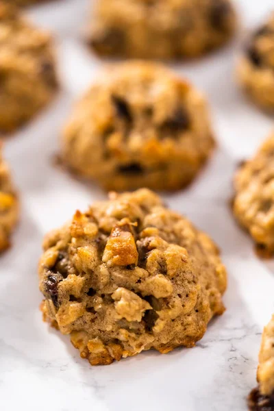 Freshly Baked Soft Oatmeal Raisin Walnut Cookies — Stock Photo, Image