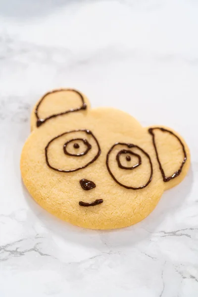 Biscuits Sablés Glacés Forme Panda Avec Glaçage Chocolat — Photo