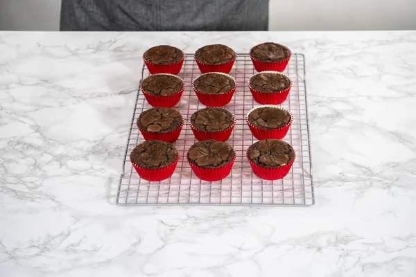 Cooling Freshly Baked Chocolate Peppermint Cupcakes Kitchen Counter — 스톡 사진