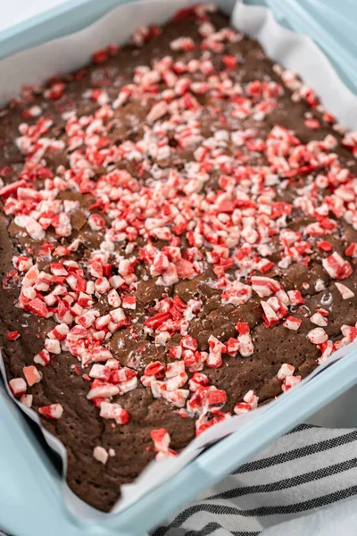 Cooling Freshly Baked Peppermint Brownies Chocolate Peppermint Chips Kitchen Counter — Stock Photo, Image