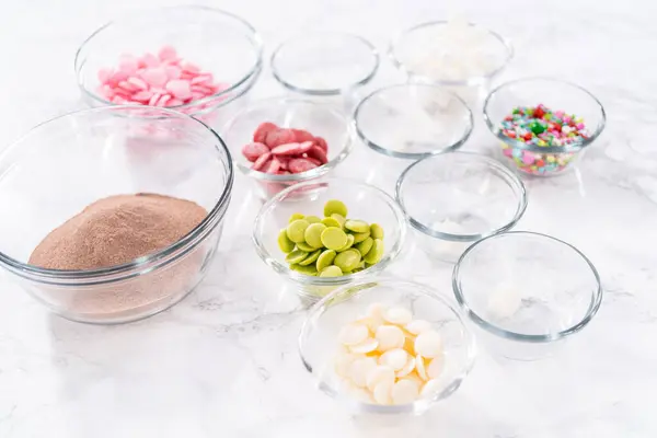 Measured Ingredients Glass Mixing Bowl Prepare Hot Chocolate Bombs — Stock Photo, Image