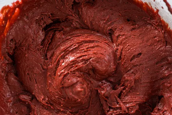 Kırmızı Kadife Kek Krem Peynir Jöleli Kek Yapmak Için Büyük — Stok fotoğraf
