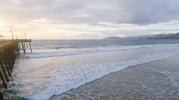 Sun Sets Pismo Beach Transforms Enchanting Winter Wonderland Empty Expansive — Stock Photo, Image