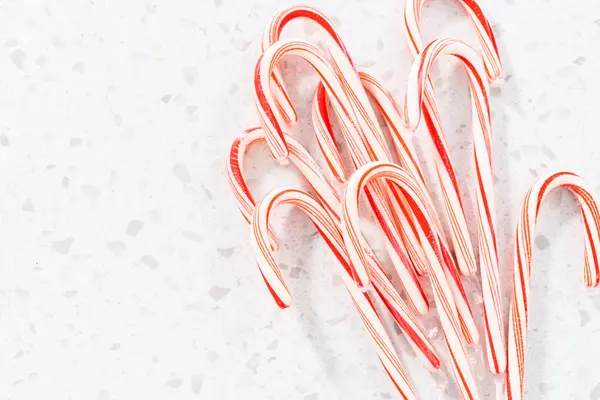 Flat Lay Peppermint Candy Cane Kitchen Counter — Stock Photo, Image